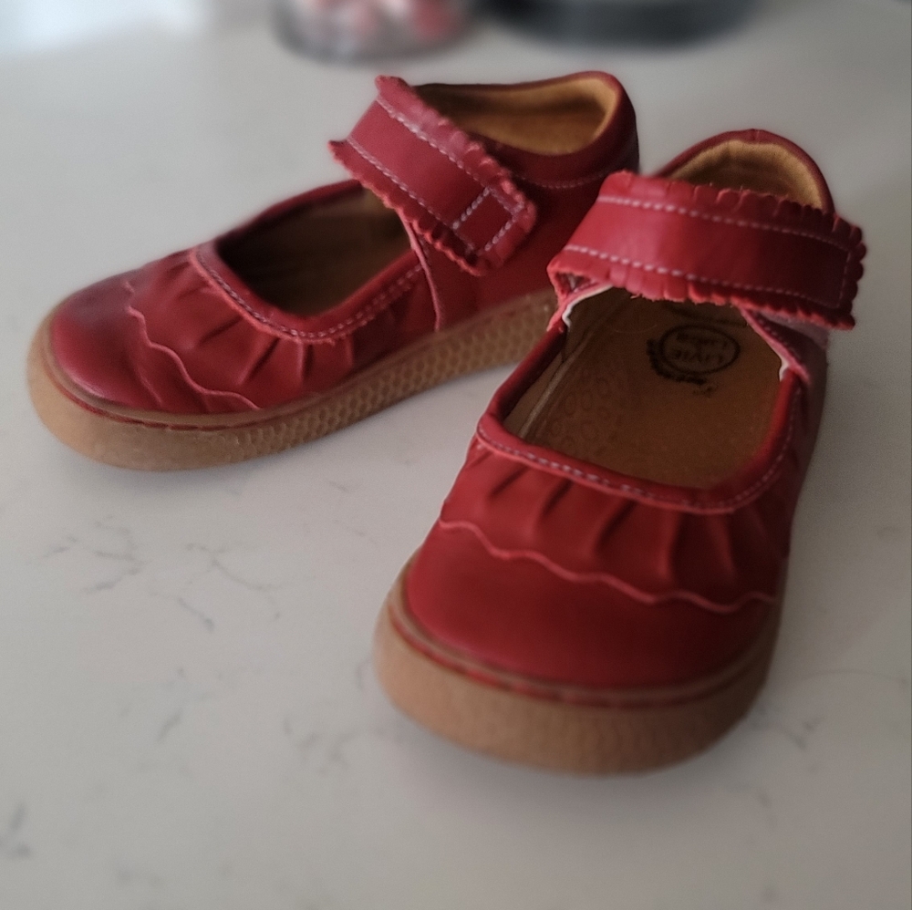Livie & Luca Red and Tan Dress Shoes with Ruffled Detail